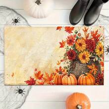 1pc Autumn Series Floral Basket Sunflower Chrysanthemum Pumpkin Pattern Printed Faux Cashmere Surface TPR Bottom Doormat, Bathroom Mat, Kitchen Mat, Laundry Room Mat, Holiday Atmosphere Decor, Home Decor, Party Decor, Wedding Decor, Dining Room Decor - Multicolor - View 4
