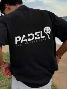 Padel Racket Graphic Print T-Shirt 100% Cotton 180 G/M² Crew Neck Breathable Regular Fit Summer Sports Leisure Shirt - 黑色 - 查看 2