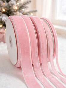 Flocked Ribbon Christmas Ribbon Suitable For Christmas Wreath Decoration, Christmas Ornament Decoration, Christmas Tree Decoration, Flocked Satin Ribbon Bow 1/4 Inch * 10 Yards (Multiple Sizes Available) With Paper Spool For Easy Storage - Deep Pink Size 10 - View 1