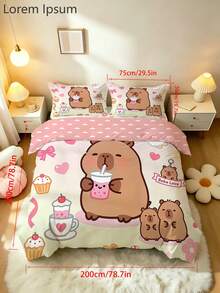 2/3pcs Capybara Pattern Bedding Set, Single/Double/Queen/King Size Duvet Cover With Pillowcases, All Season, Suitable For Children, Teenagers, Boys And Girls Bedroom (Filling Not Included), 100% Polyester - Multicolor - View 21