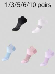 1/3/5/6/10 Pairs Women's Low-Cut Short Socks, Spring/Summer Short Tube Fitness Badminton Running Tab Socks - Multicolor - View 6