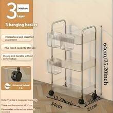 3-Tier Rolling Cart With Swivel Wheels – Multifunctional Transparent Acrylic Cart (With Handle); Heavy-Duty Storage Cart Suitable For Kitchen, Bathroom, Nursery, And Laundry Room – Rack For Snacks, Books, And Craft Supplies (Clear) - View 3