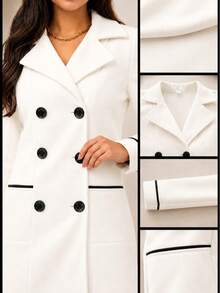 Fleece-Lined Sweatshirt Jacket, Fleece-Lined Sweatshirt, Winter And Autumn Fashion, Elegant Women's Fashion, Fold-Down Collar, Long Sleeves, Warm Fabric, Stylish Soft Jacket. - 香檳色 - 查看 4