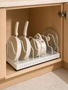 1 pieza Organizador extraíble para gabinete de cocina, adecuado para ollas, sartenes y tapas, estante de almacenamiento de metal ajustable para ollas y tapas con divisores, organizador debajo del gabinete que ahorra espacio, adecuado para cocinas pequeñas, apartamentos de estudiantes y almacenamiento en el hogar - Blanco - Ver 7