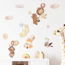 SURELIFE Cute Balloon Animal Wall Decals For Kids Room And Nursery, Bear, Rabbit, Elephant Flying Balloon Wall Stickers, Removable Adhesive Baby Bedroom Wall Decor, Cloud Bird Macaron Color Aesthetic Damage-Free Wall Art - Multicolor - View 5