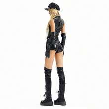 Women Police Officer Costumes Halloween Zipper Sleeveless Jumpsuit For Cosplay Party Outfits - Black - View 12
