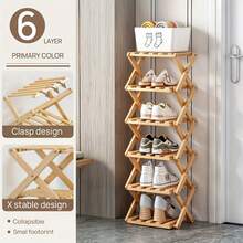 Senmeo 1Pc Multi-Layer Foldable Bamboo Shoe Organizer,Space Efficient Strong Storage Performance,Easy Assembly Freestanding Shelf,Ideal For Small Spaces,Rental Home/Entryway/Hallway/Bedroom/Bathroom/Office/Living Room - 6th Floor Main - View 14
