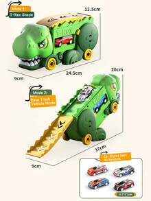 2-In-1 Tyrannosaurus Rex Transformable Toy Car, Dinosaur Storage And Track Play Combined, Gravity-Driven, Suitable As Birthday Gift For Children - Multicolor - View 12