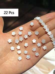 22 Pcs Natural Freshwater Shell Plum Blossom Beads White Flower Slices Straight Hole Loose Beads 6mm White Natural Color Shell Beads, Suitable For Handmade Earrings Inlay Jewelry Materials - Multicolor - View 4