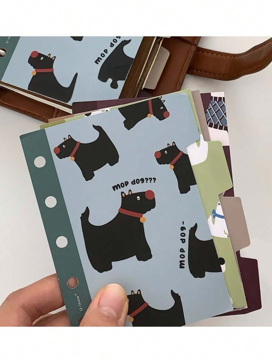 1 Set (4pcs) A7/M5 Loose-Leaf Planner Divider Page Set, Coated Art Paper Material, Dog-Themed Index Dividers, Notebook Classification Label Pages, Planner Inner Page Accessories, Stationery Storage & Organization Supplies, Back To School - Ring Binder Dividers - View 1