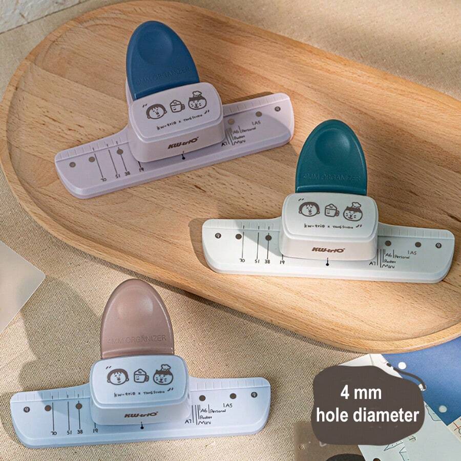1pc New Creative Multi-Purpose 3-Hole Puncher With Ruler, 4mm Hole Diameter, 19mm Hole Spacing, Can Punch 8 Sheets Of Paper At Once, Suitable For Standard M5-5 Hole, A5-6 Hole, A7-6 Hole, A7 Pocket-6 Hole Sizes And Various DIY Inner Page 3, 6, 9 Hole Punching Binding - A - View 1
