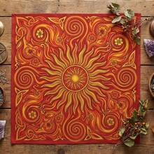 1pc Vintage Celtic Sun Knotwork Altar Cloth Tapestry, Red & Golden Floral Spiral Print Tarot Cloth, Divination Oracle Card Reading Mat, Spiritual Witchcraft Home Decor - Multicolor - View 4