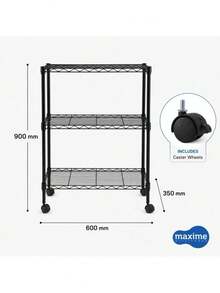 Maxime Utilidades Estante Aço 3 Prateleiras Preta 90 Cm C Rodinha Giratória Ajustável 35kg Prática e Reforçada - Visão 1