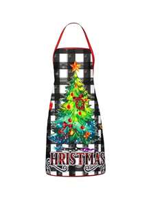 4 Pcs Christmas Black Santa & Buffalo Plaid Reindeer Print Apron Set, Holiday Themed Kitchen Cooking Baking Aprons For Xmas Party Home Decoration - Multicolor - View 15