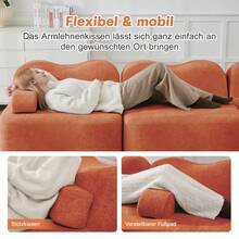 2 Seater L-Shaped Modular Boneless Sofa With 1 Ottoman, Wave Shape, Movable Armrest Cushion, For Living Room & Apartment, No Assembly Required, Orange, 192 X 167 X 70 Cm - Orange - View 9