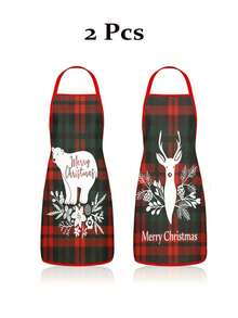 4Pcs Buffalo Plaid Christmas Kitchen Aprons Set, Reindeer Polar Bear Jingle Bells Printed Adjustable Cooking Chef Aprons, Xmas Holiday Decor Aprons For Women Men Home Baking Grilling Gift - Multicolor - View 9