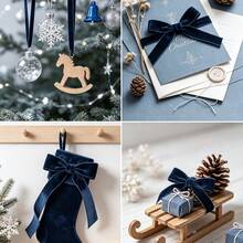 Flocked Ribbon Christmas Ribbon Suitable For Christmas Tree Decoration, Christmas Window Display, Christmas Wreath Decoration, Flocked Satin Ribbon Bows (Multiple Sizes Available) 3/4 Inch X 10 Yards, With Paper Spool For Easy Storage - Ink Blue Size 10 - View 7