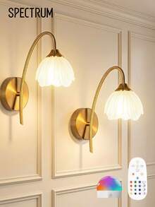 Lampu Dinding Bertenaga Baterai, Lampu Dinding Pengisian Nirkabel Warna Emas dengan Bohlam 2000mAh yang Dapat Dilepas dan Dapat Diredupkan serta Kontrol Jarak Jauh, Dekorasi Dinding 15 Warna, Cocok untuk Kamar Tidur, Ruang Tamu, Lorong - Beraneka warna - View 1