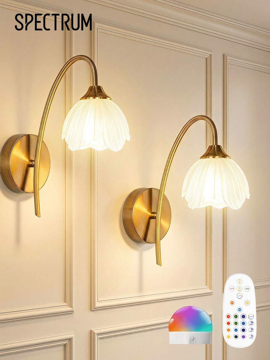 Lampu Dinding Bertenaga Baterai, Lampu Dinding Pengisian Nirkabel Warna Emas dengan Bohlam 2000mAh yang Dapat Dilepas dan Dapat Diredupkan serta Kontrol Jarak Jauh, Dekorasi Dinding 15 Warna, Cocok untuk Kamar Tidur, Ruang Tamu, Lorong - Beraneka warna - View 1