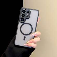 1pc Skin-Feel Micro-Hole Magnetic Lens Protector Soft Edge Strong Magnetic Force Compatible With S26ULTRA Anti-Drop S24 FE - Black - View 1