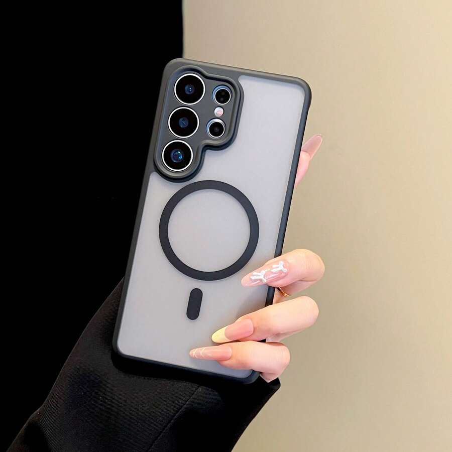 1pc Skin-Feel Micro-Hole Magnetic Lens Protector Soft Edge Strong Magnetic Force Compatible With S26ULTRA Anti-Drop S24 FE - Black - View 1