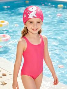1pc Children's Swimming Cap Summer Outdoor Beach Vacation Cooling Gift, 10+ Cute Cartoon Animal Patterns (Unicorn, Shark, Mermaid, First Day Of School - Multicolor - View 2