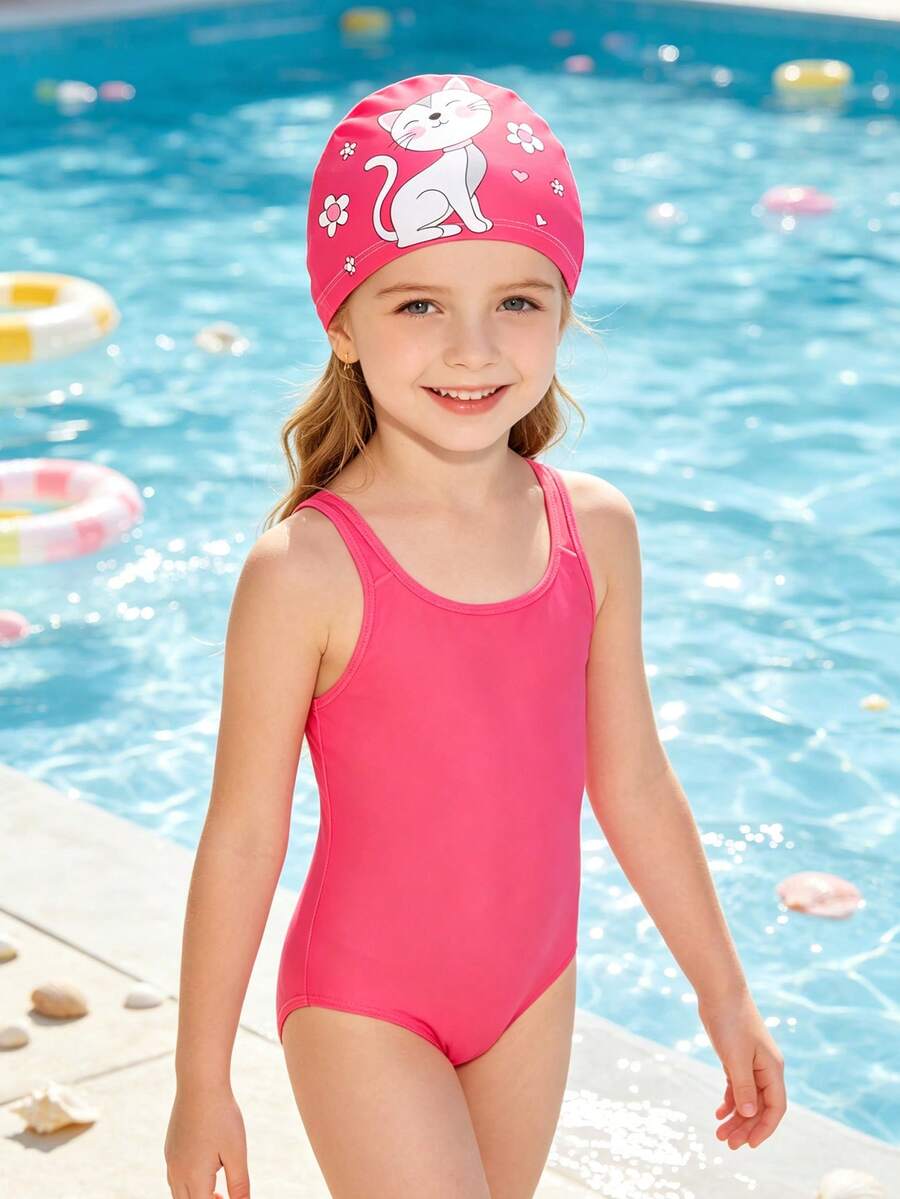 1pc Children's Swimming Cap Summer Outdoor Beach Vacation Cooling Gift, 10+ Cute Cartoon Animal Patterns (Unicorn, Shark, Mermaid, First Day Of School