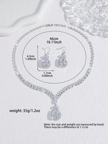 Water Drop Zirconia Necklace + Earrings Jewelry Set, Suitable For Wedding, Party, Gathering, Holiday, Vacation Versatile Accessory - Silver - View 6
