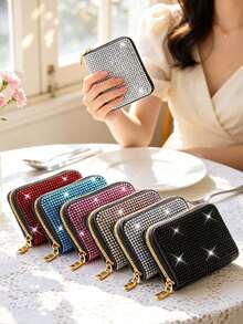 Shiny Rhinestone Accordion Card Holder, Zipper Credit Card Wallet, Fashionable High-End Wallet, Multi-Slot Card Storage Bag, Women's Shiny Card Sleeve, Can Store Bank Cards And ID Cards, Essential For Back To School And Travel, Unique Teacher's Day Gift, Birthday Gift, Holiday Gift, Party Gift, Vacation Gift, Wedding Gift, Back To School Gift - Multicolor - View 1
