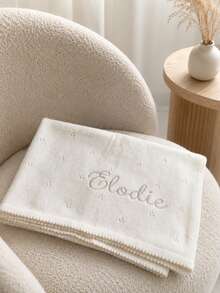 1PC Custom Embroidered Knit Throw Blanket, Eyelet Hollow Knitted Cover With Scalloped Trim, 4 Color Options, Decorative Bed Blanket For Bedroom Use, Ideal Holiday Gift For Parents, Spouse And All Family Members - Multicolor - View 6