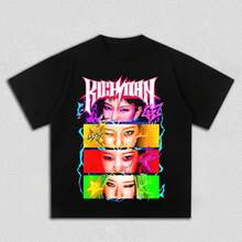 Streetwear Cotton Vintage Style Aespa Rich Man Tee Unisex - 黑色 - 查看 1
