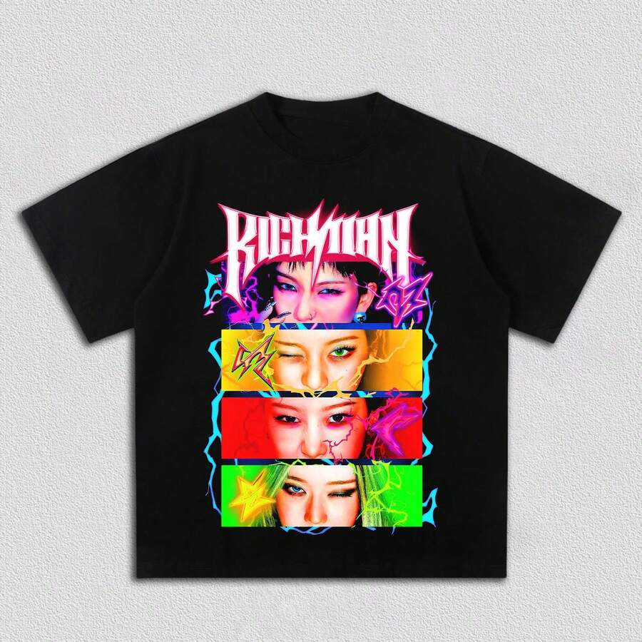 Streetwear Cotton Vintage Style Aespa Rich Man Tee Unisex - 黑色 - 查看 1
