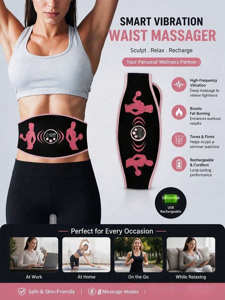 AXH Abdominal Training Belt - Rechargeable Abdominal Stimulator, Muscle Shaping Belt, Unisex Muscle Trainer, Abdominal Workout Massager - Black - Black - View 1