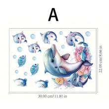1pc Watercolor Style Ocean Dolphin & Turtle Toilet Lid Sticker, PVC Waterproof Removable Wall Decal, Creative Bathroom Toilet Decor - one-size - View 5