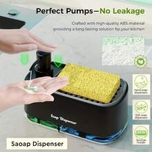 Dual Pump Manual Soap Dispenser, Convenient Design With 2 Independent 500ml Containers, Separates Dish Soap And Hand Soap, Suitable For RV, Outdoor Picnic, Kitchen, Restaurant. Includes 1 Cleaning Sponge - A - View 1