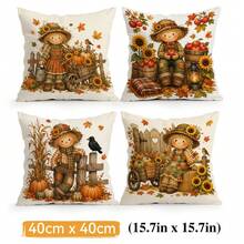 4pcs Autumn Harvest Scarecrow Pattern Pillow Covers Without Inserts, Single-Sided Printed Pillow Covers, Suitable For Living Room, Bedroom, Home Decor, All-Season Pillow Covers - Multicolor - View 13