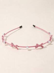 1PC Women's Solid Color Autumn/Winter Flocked Alloy Metal Bow Pearl Thin Bow Headband Daily/Date/Commute Versatile Hair Accessory - Pink - View 3