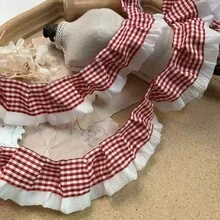 1pc 2Y Double Layer Patchwork Plaid Lace Ruffle Trim DIY Lolita Dress Hem Craft Accessory Material - 2 Yards - View 5