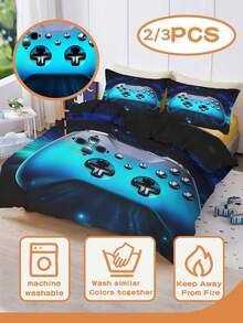 2/3PCS Neon Game Controller Black Gaming Print Bedding Set, Twin/Full/Queen/King Size Pattern Duvet Cover With Pillowcases Polyester All-Season For Children,Teenager,Boys And Girls Bedroom( No Filler) 100% Polyester - Multicolor - View 9