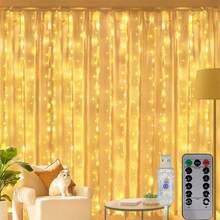 1pc Curtain Light, LED Fairy Lights With Remote Control, 8 Modes, USB Powered, Suitable For Bedroom Window Indoor String Lights, Christmas, Party, Wedding, Holiday Lighting Decoration - USB Curtain Light - View 3