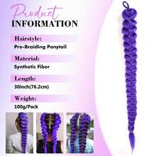 30inch Long Purple Braid Hair Ponytail Easy Clip In Purple Ponytail Hair Extensions For Cosplay Halloween And Christmas Costume - Multicolor - View 2