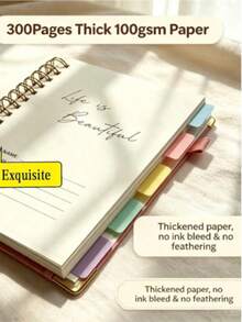 1pc Premium Hardcover Spiral Notebook, 300 Pages 5-Section Design With Removable Tabs, Large Capacity B5/A5 Lined Notepad, Student Learning Office Record Book, Essential Back To School Stationery - Multiple Styles - View 8