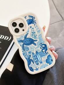 3 Pcs Wavy White Edge Ocean Sea Turtle Print Phone Case, Blue Tone Underwater Creature Illustration Soft Shell, Thickened Wavy Frame Full Coverage Anti-Drop TPU Phone Cover, Ins Vacation Style Niche Fresh Digital Accessory; Suitable For Valentine's Day, Easter, Mother's Day, Father's Day, Independence Day, Halloween, Thanksgiving, Christmas, New Year, Birthday, Back To School Gifts, Compatible With IPhone 17/17 Pro - Multicolor - View 6