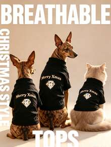 1Pc Xmas Festive Print Pet Tops, Lightweight Breathable Casual Clothes For Dogs & Cats Holiday Dress Up - Multicolor - View 3