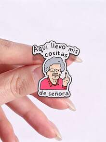 Pin Kerah Enamel Nenek Kartun, Bros Figur Lucu Vintage, Pin Dekoratif Teks Spanyol, Aksesori Pakaian Fashion - MultiWarna - View 7