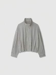 Women's Stand Collar Long Sleeve Plaid Flight Jacket - Multicolor - View 1