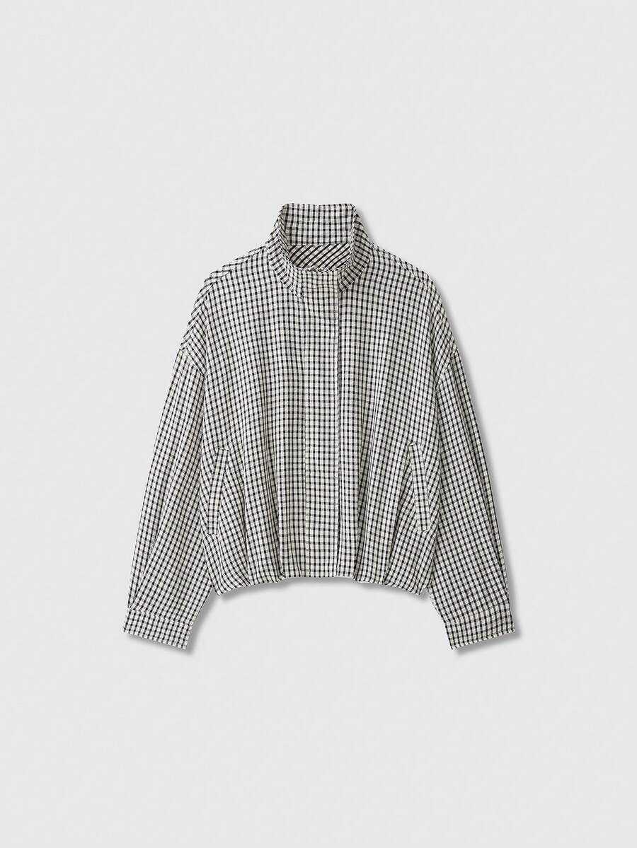 Women's Stand Collar Long Sleeve Plaid Flight Jacket - Multicolor - View 1