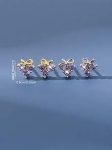 1 Pair S925 Sterling Silver Fruit Purple Cubic Zirconia Stud Earrings, Niche Delicate Mini Earrings, Daily Commute Girl Light Luxury Earrings Gift - Fruit - View 3