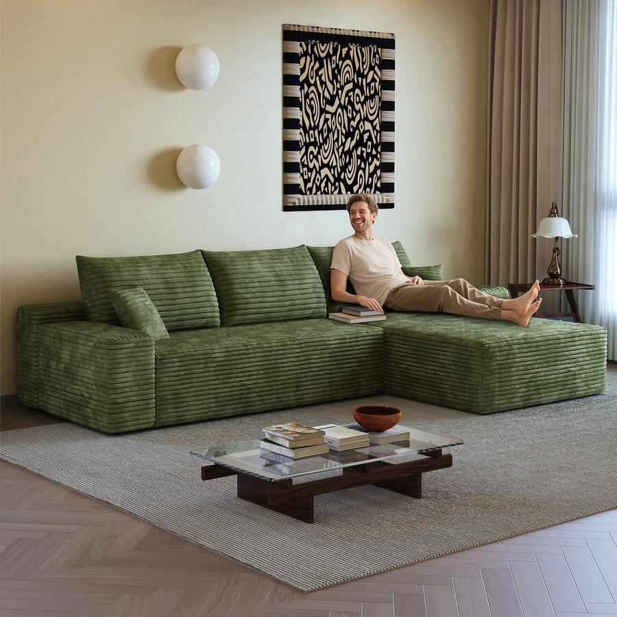 270cm Modular Chaise Lounge - Green 3 Seat Sofa Frame - Green 3 Seat - 查看 1