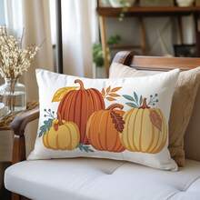 1pc Minimalist Autumn Watercolor Pumpkin Pillowcase, Skin-Friendly Peach Skin Velvet Material, Single-Sided Print 30*50/40*60CM, Suitable For Home Living Room Bedroom Sofa Decoration Cushion Cover, Autumn Harvest Pumpkin Theme Holiday Gift, No Pillow Insert - Multicolor - View 5
